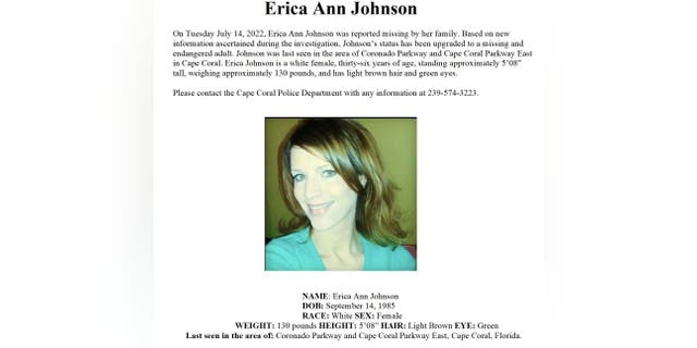 Cape Coral Police Department issing poster for Erica Johnson