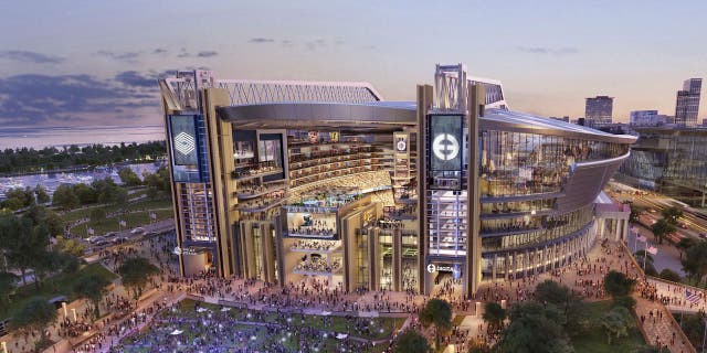 A rendering released by the City of Chicago shows a proposed plan to enclose Soldier Field. The proposal stems from considerations and recommendations made by the Mayor Museum Campus Working Group.