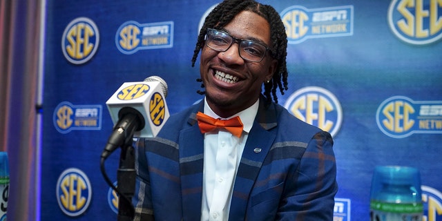 Florida quarterback Anthony Richardson speaks during NCAA college football Southeastern Conference Media Days, Wednesday, July 20, 2022, in Atlanta. 