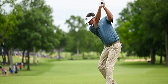 Bubba Watson, of the United States, plays his shot from the third tee during the final round of the 2022 PGA Championship at Southern Hills Country Club on May 22, 2022 in Tulsa, Oklahoma.