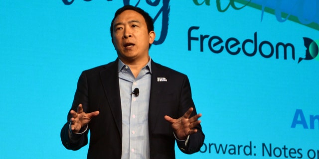 Former presidential candidate Andrew Yang speaks at FreedomFest in Las Vegas on July 16, 2022