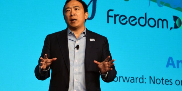 Former presidential candidate Andrew Yang speaks at FreedomFest in Las Vegas on July 16, 2022