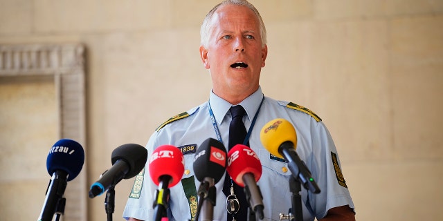 Copenhagen Police Chief Inspector Soeren Thomassen gives a status on the investigation of Sunday's shooting in a shopping mall, at the Police Station in Copenhagen, Denmark Monday, July 4, 2022.