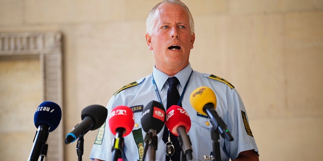 Copenhagen Police Chief Inspector Soeren Thomassen gives a status on the investigation of Sunday's shooting in a shopping mall, at the Police Station in Copenhagen, Denmark Monday, July 4, 2022. 