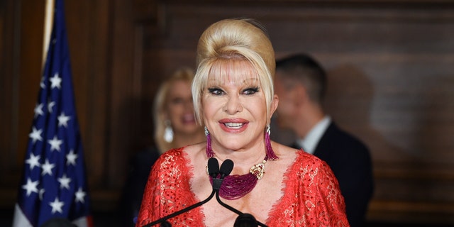 Ivana Trump announces the new "Italiano Diet" to stay healthy and fight obesity at the Oak Room at the Plaza Hotel on June 13, 2018, in New York. Ivana Trump, the first wife of Donald Trump, has died in New York City, the former president announced on social media Thursday.