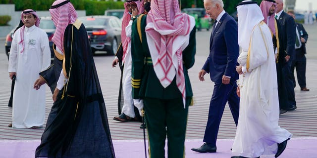 President Joe Biden arrives at King Abdulaziz International Airport, July 15, 2022, in Jeddah, Saudi Arabia.