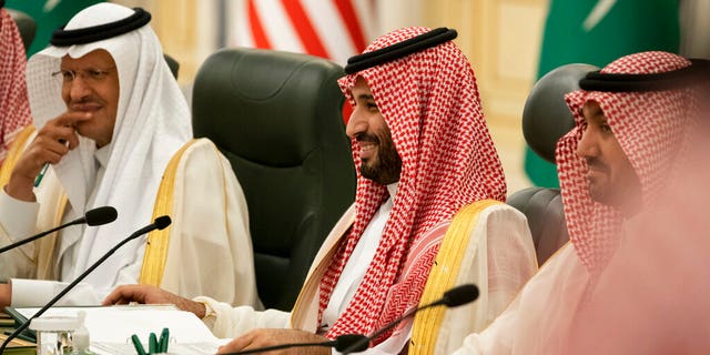 Saudi Crown Prince Mohammed bin Salman smiles as he meets with President Biden at the Al Salman Royal Palace in Jeddah, Saudi Arabia, on July 15, 2022.