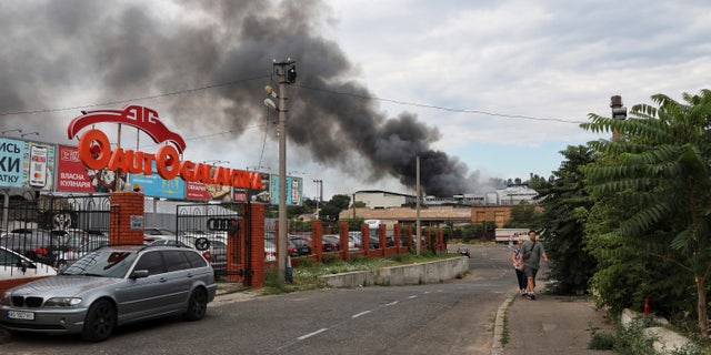 Smoke rises in the air after shelling in Odesa, Ukraine, Saturday, July 16, 2022.