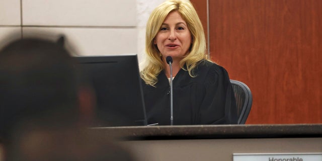 Judge Jennifer O'Keefe listens during opening arguments of the Paul Flores murder trial in Monterey County Superior Court in Salinas, Calif., Monday, July 18, 2022. 