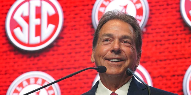 Alabama head coach Nick Saban speaks during NCAA college football Southeastern Conference Media Days Tuesday, July 19, 2022, in Atlanta.