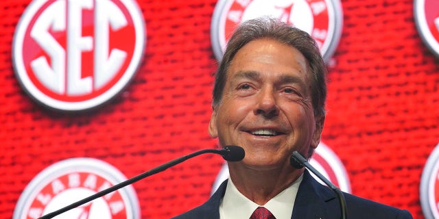 Alabama head coach Nick Saban speaks during NCAA college football Southeastern Conference Media Days Tuesday, July 19, 2022, in Atlanta.