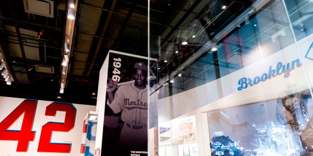 Exhibits are shown at the Jackie Robinson Museum, which opened in Manhattan on Tuesday.