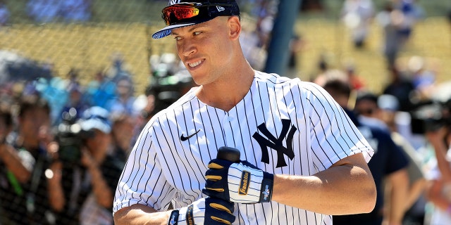 American League All-Star Aaron Judge #99 of the New York Yankees takes batting practice during the 2022 Gatorade All-Star Workout Day at Dodger Stadium on July 18, 2022 in Los Angeles, California.