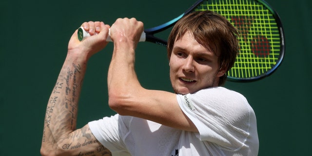 Kazakhstan's Alexander Bublik in action during his third round match against Frances Tiafoe of the U.S. 