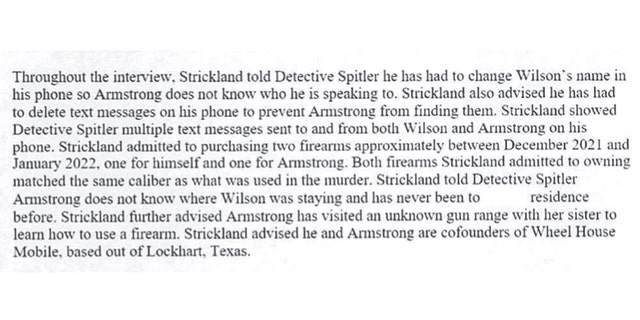 A search warrant in the Anna Moriah "Mo" Wilson murder investigation states that Colin Strickland allegedly told Austin police Kaitlin Armstrong had practiced shooting with her sister at "an unknown gun range."