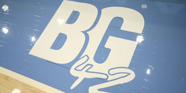 A close-up of a decal on the court in honor of Brittney Griner of the Phoenix Mercury during the 2022 WNBA Skills Challenge as part of the 2022 WNBA All-Star Weekend July 9, 2022, at McCormick Place in Chicago.