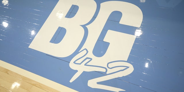 A close-up of the decals on the court in honor of Phoenix Mercury's Brittney Griner during the 2022 WNBA Skills Challenge as part of the 2022 WNBA All-Star Weekend at McCormick Place in Chicago on July 9, 2022.