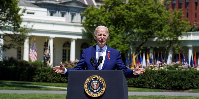 U.S. President Joe Biden speaks during an event to celebrate passage of the "Safer Communities Act," on the South Lawn at the White House in Washington, U.S., July 11, 2022.