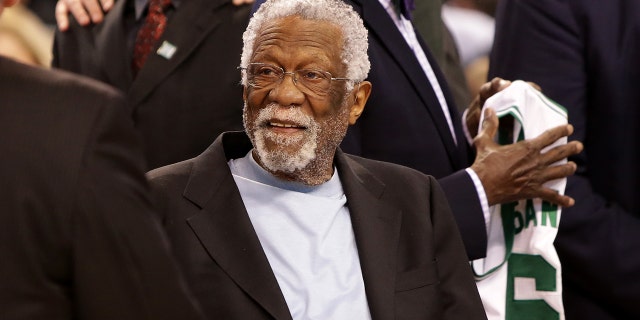 Boston Celtics 1966 Championship Team member Bill Russell is honored during halftime of a game between the Celtics and the Miami Heat at TD Garden in Boston, Massachusetts, April 13, 2016.