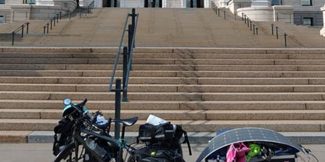 Bob Barnes snapped this photo of his bicycle and gear in front of the Minnesota capitol building in St Paul.