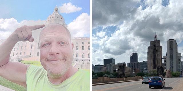 Bob Barnes, 52, of Syracuse, New York, has been cycling to all 50 state capitals in one year. On May 20, he arrived at capital 42 on his trip: St. Paul, Minnesota. 