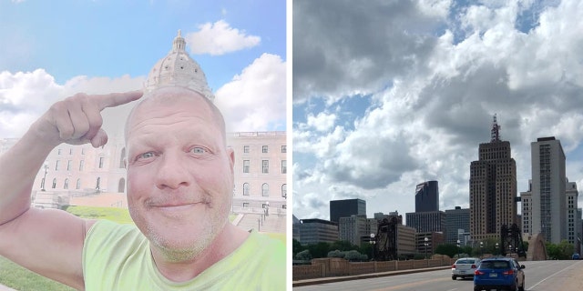 Bob Barnes, 52, of Syracuse, New York, has been cycling to all 50 state capitals in one year. On May 20, he arrived at capital 42 on his trip: St. Paul, Minnesota.