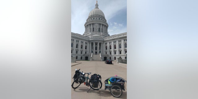 On his way into Madison, one of Barnes' Facebook followers met up with him and they rode together into the city. 