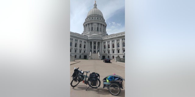 On his way into Madison, one of Barnes' Facebook followers met up with him and they rode together into the city.
