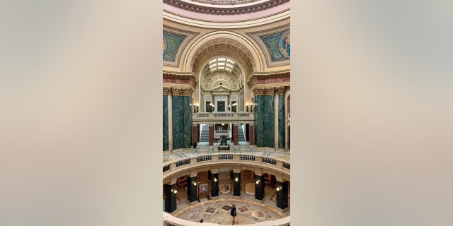 Barnes was able to go inside the Wisconsin state capitol even on a Sunday.