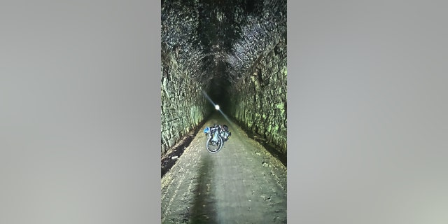 Barnes snapped a photo of his bicycle from inside the tunnel. "You go into it [and] there’s only two ways out, backwards or forwards," Barnes said. "Once you’re in the middle, you’re far away from [the exits]. It’s just spooky." 