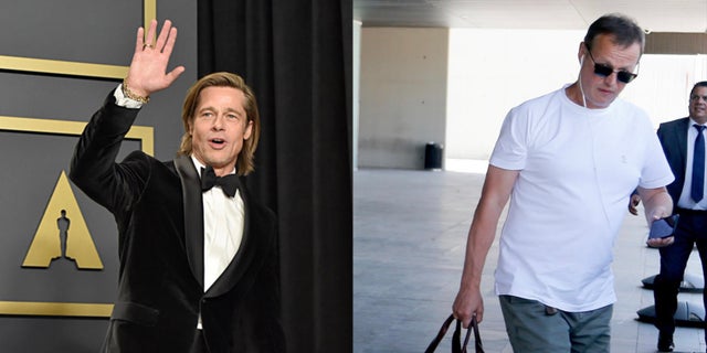 A photo combination of Brad Pitt, on the right, and Russian-born billionaire Yuri Shefler.