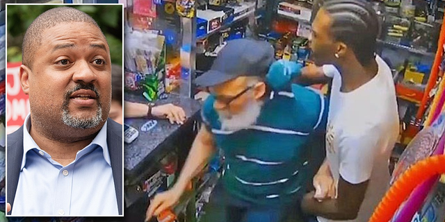 A photo of Alvine Bragg embedded in a screenshot of surveillance video obtained by the New York Post showing Jose Alba's deadly confrontation with ex-convict Austin Simon.