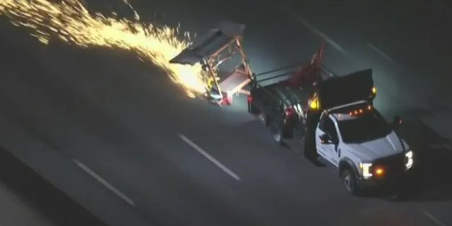 A driver in a truck believed to be stolen leads California police on a chase down a freeway in San Bernardino County, California.