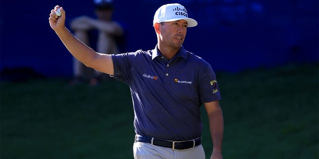 Chez Reavie of the United States reacts after putting in to win on the 18th green during the final round of the Barracuda Championship at Tahoe Mountain Club on July 17, 2022 in Truckee, California. 