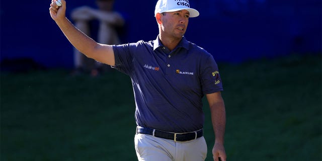 Chez Reavie of the United States reacts after putting in to win on the 18th green during the final round of the Barracuda Championship at Tahoe Mountain Club on July 17, 2022 in Truckee, California.