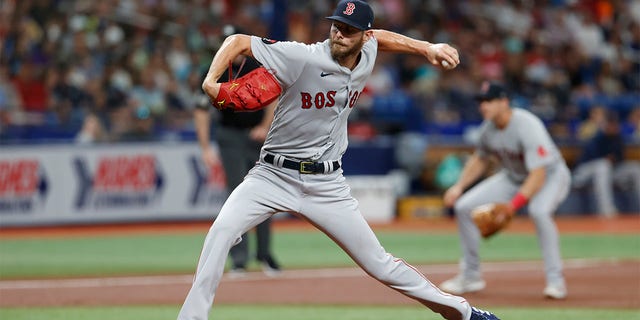 Boston Red Sox starting pitcher Chris Sale throws to a Tampa Bay Rays batter during the second inning of a baseball game Tuesday July 12, 2022, in St. Petersburg, Fla.