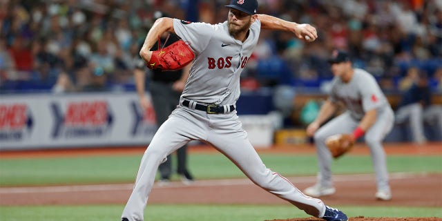 Boston Red Sox starting pitcher Chris Sale throws to a Tampa Bay Rays batter during the second inning of a baseball game Tuesday July 12, 2022, in St. Petersburg, Fla.