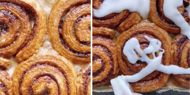 Kelsey Lynch's viral "'Cinnabon' Style Chai Cinnamon Rolls" recipe from TikTok can be baked in 18 minutes. Lynch topped the pastries off with pre-packaged icing.