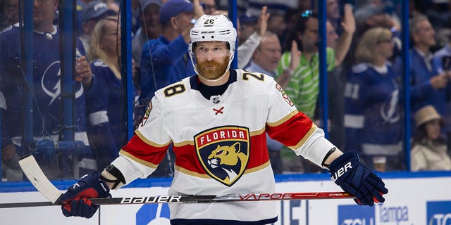 Claude Giroux #28 of the Florida Panthers against the Tampa Bay Lightning during the second period in Game Four of the Second Round of the 2022 Stanley Cup Playoffs at Amalie Arena on May 23, 2022 in Tampa, Florida. 