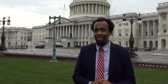 Chesapeake Climate Action Network federal campaigns director Quentin Scott describes reasons behind the group's protest at the Congressional Baseball Game.