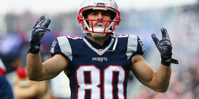 Danny Amendola, #80 of the New England Patriots, reacts before the game against the Buffalo Bills at Gillette Stadium on December 24, 2017 in Foxboro, Massachusetts.