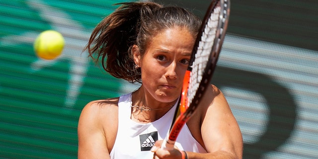 Russia's Daria Kasatkina plays a shot during a semifinal match at the French Open tennis tournament in Roland Garros stadium in Paris, France, on June 2, 2022.