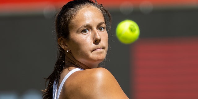 Daria Kasatkina of Russia hits a backhand during the quarterfinal match between Daria Kasatkina of Russia and Maria Sakkari of Greece on day five of the bett1open 2022 Berlin, Part of the Hologic WTA Tour, at LTTC Rot-Weiß e.V. on June 17, 2022 in Berlin, Germany.