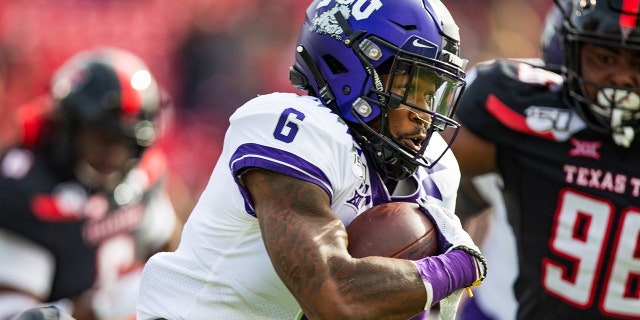 Running back Darius Anderson #6 of the TCU Horned Frogs runs the ball during the first half of the college football game against the Texas Tech Red Raiders on Nov. 16, 2019 at Jones AT&T Stadium in Lubbock, Texas.