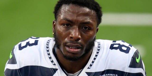 David Moore #83 of the Seattle Seahawks leaves the field at halftime during a 23-16 Los Angeles Rams win at SoFi Stadium on November 15, 2020 in Inglewood, California.