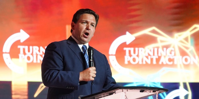 Florida Gov.  Ron DeSantis, a Republican, speaks at the Turning Point USA Student Action Summit on July 22, 2022. 