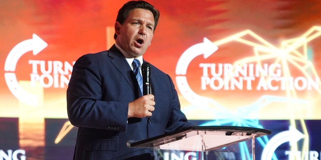 Republican Governor of Florida Ron DeSantis speaks to the Turning Point USA Student Action Summit on July 22, 2022. 