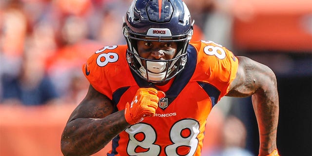 In this Sept. 16, 2018, file photo, Denver Broncos wide receiver Demaryius Thomas (88) runs against the Oakland Raiders during the second half of an NFL football game, in Denver. Former NFL star Demaryius Thomas, who died last December at age 33, had CTE, his family said Tuesday, July 5, 2022. 