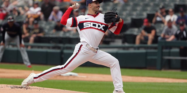 Dylan Cease #84 of the Chicago White Sox pitches in the first inning at Guaranteed Rate Field on July 24, 2022 in Chicago, Illinois.