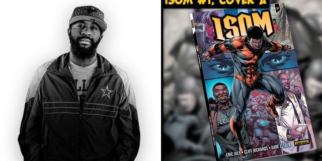 Creator Eric July and his newly launched "Isom #1" comic book.